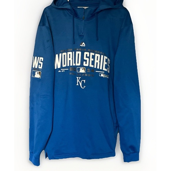 Rare Royals World Series Hoodie L Blue Majestic Authentic  14' MLB Pullover EUC - Picture 1 of 16